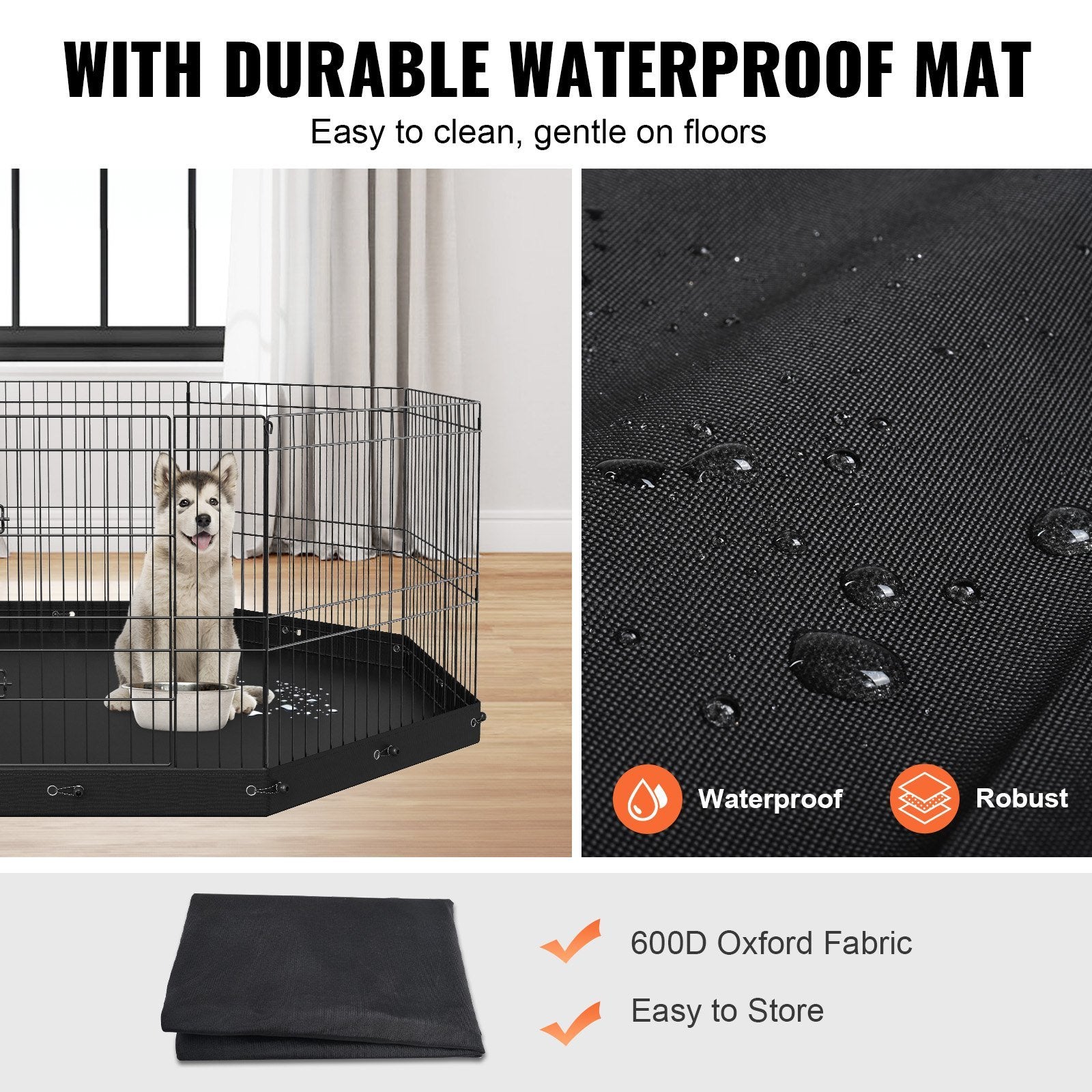 VEVOR Dog Playpen, 8 Panels Foldable Metal Dog Exercise Pen with Bottom Pad, 24" H Doba